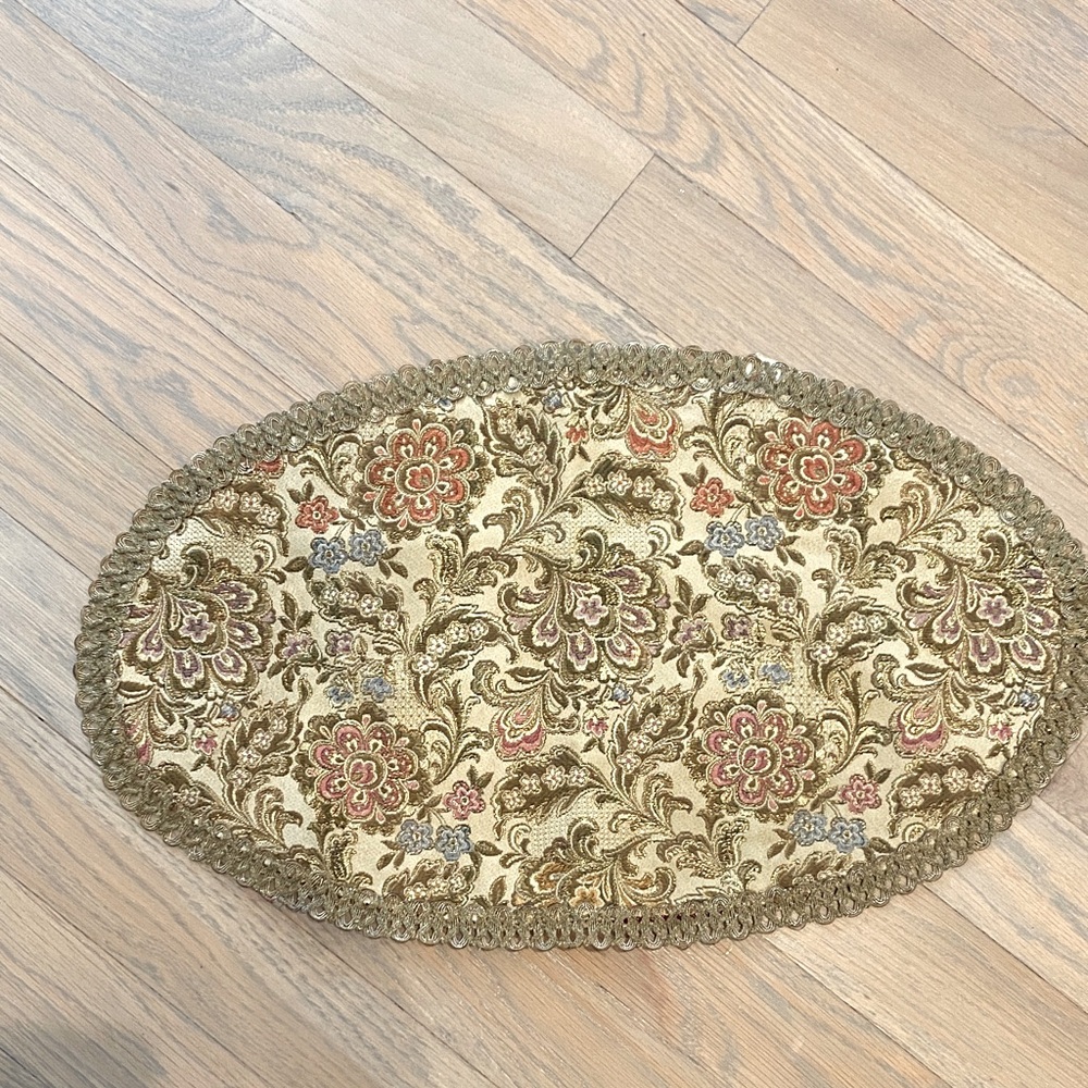 Vintage Floral Oval Tapestry table accent peice  in variety of colors mixed.
